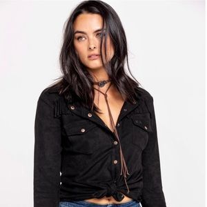 shyanne faux suede fringe button up